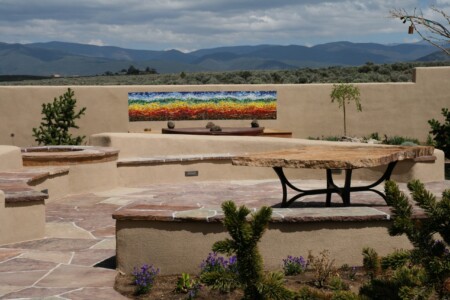 "high desert bloom" after installation with distant landscape view. Photo credit: NoMo, LLC.